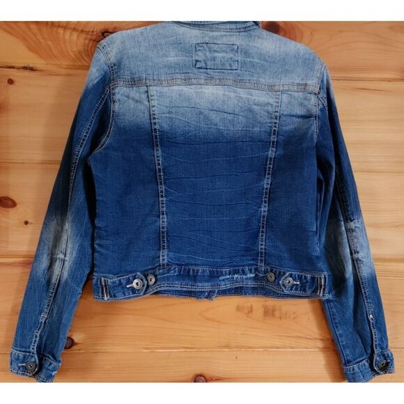 Red Camel Crop Jacket Blue Jean Collared Buttons Stretch Size XL - Picture 12 of 12